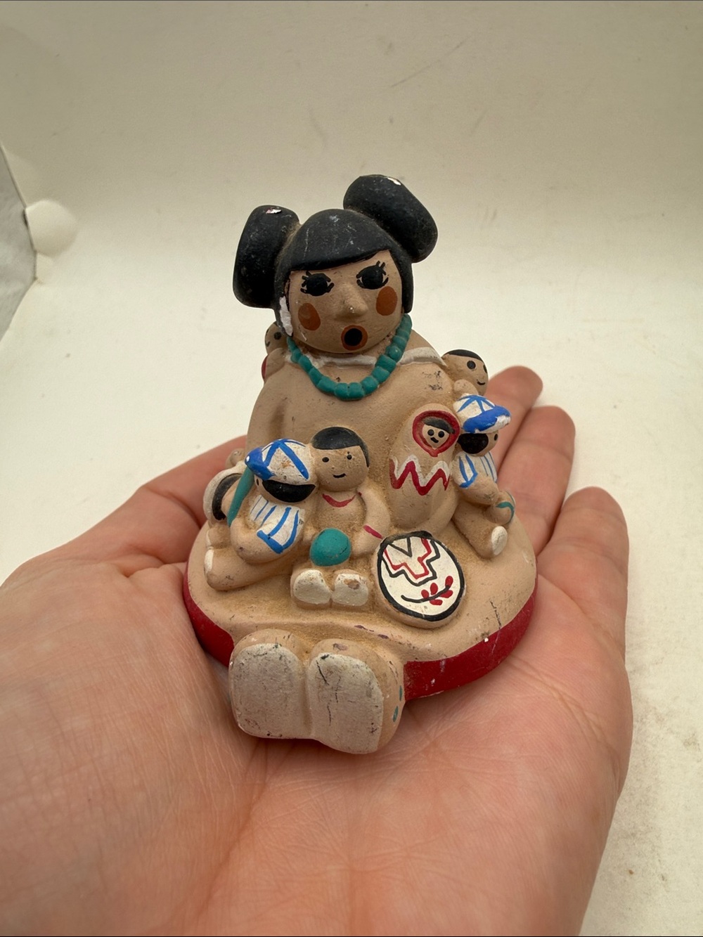 Native American Style Storyteller Pottery Mother Children Figurine Signed Decor